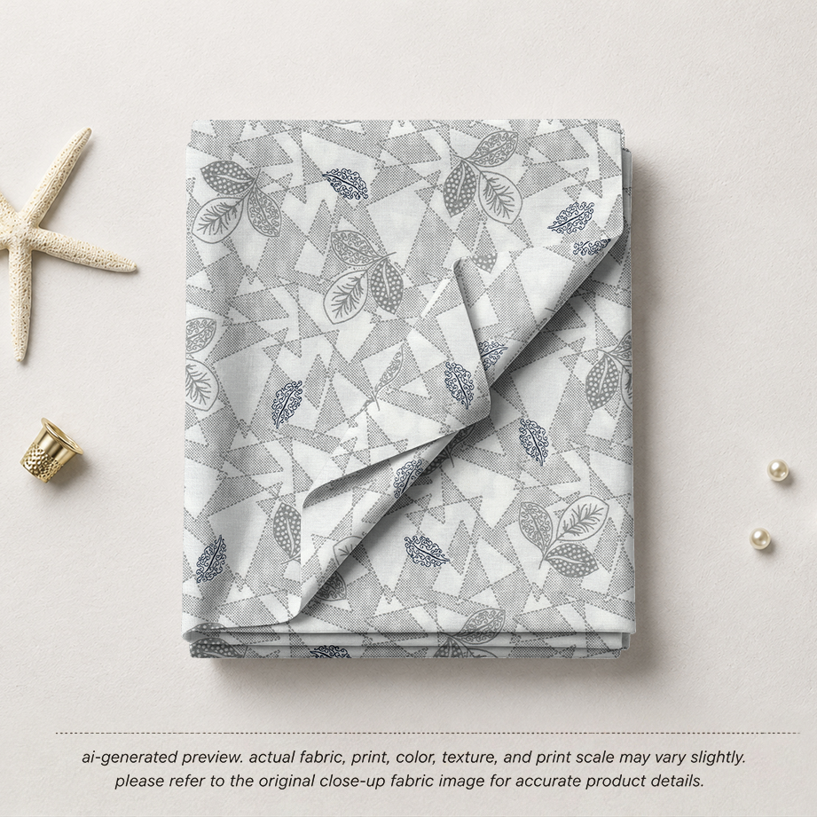 Grey Geometric Botanical Cotton