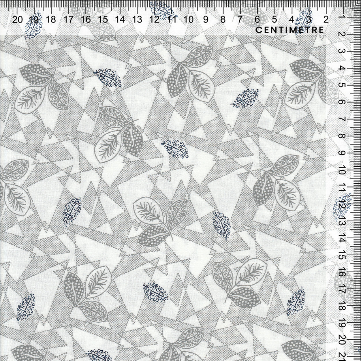 Grey Geometric Botanical Cotton