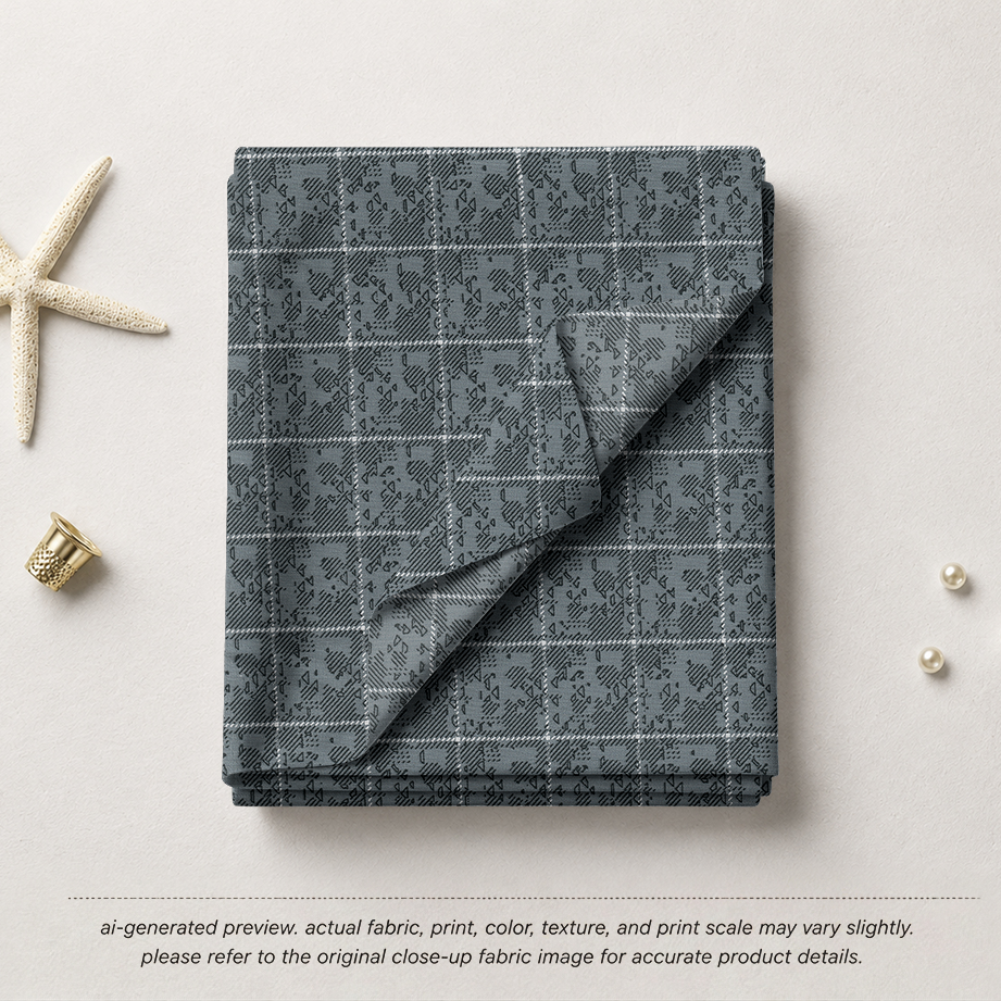 Steel Blue Pixel Check Cotton
