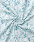 Teal Line Art Botanical Cotton
