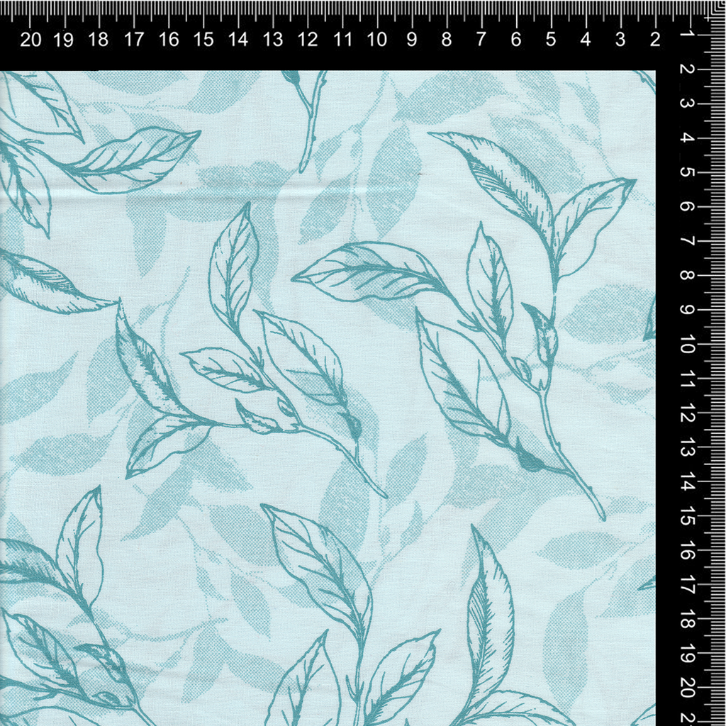 Teal Line Art Botanical Cotton
