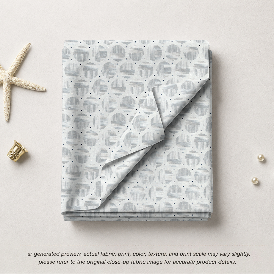 White & Grey Circle Grid Cotton