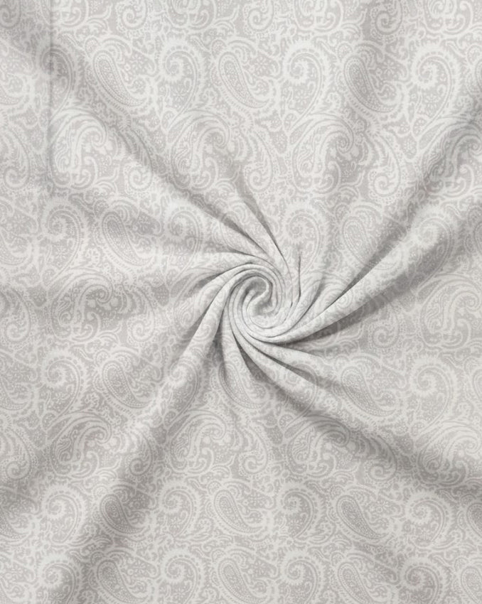 White & Silver Paisley Lace Print