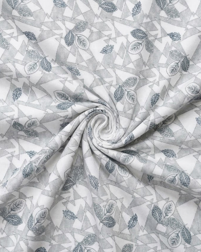 Grey Geometric Botanical Cotton