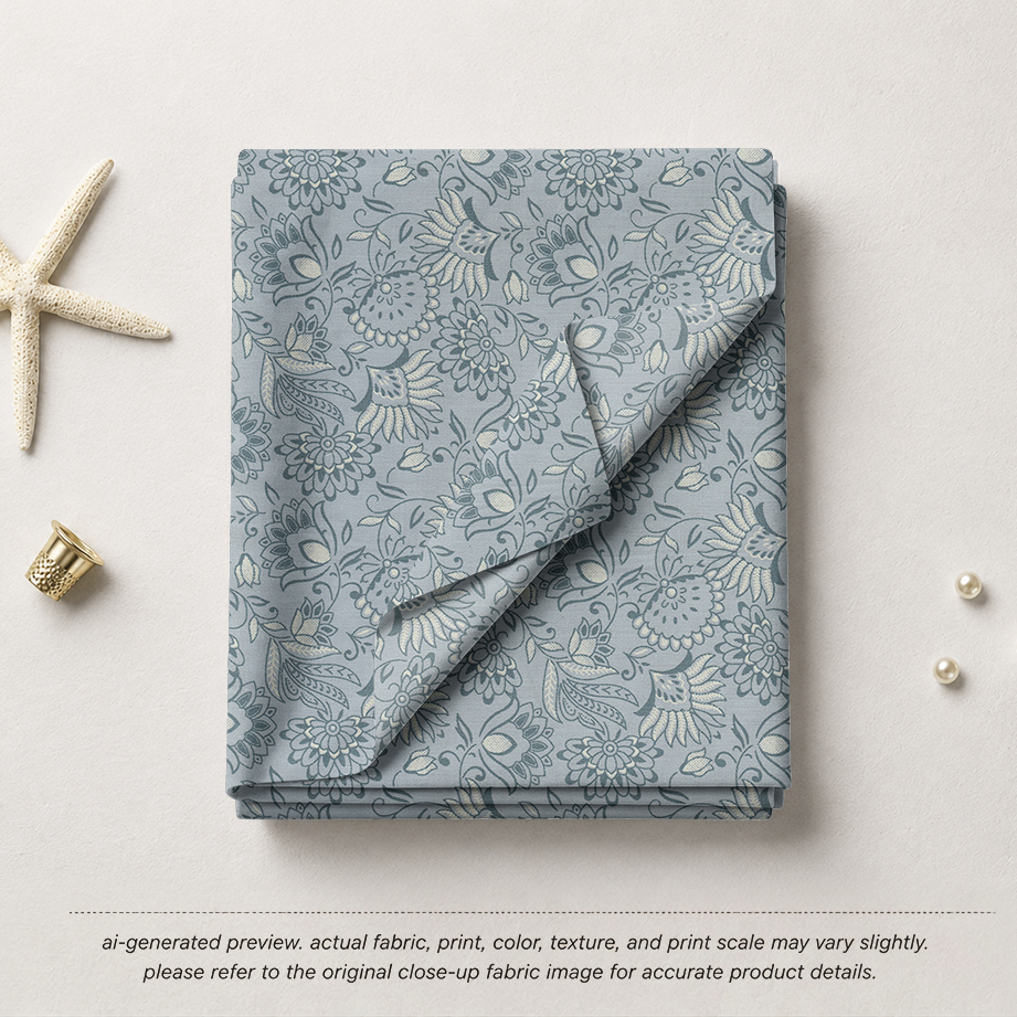 Powder Blue & Cream Paisley Floral
