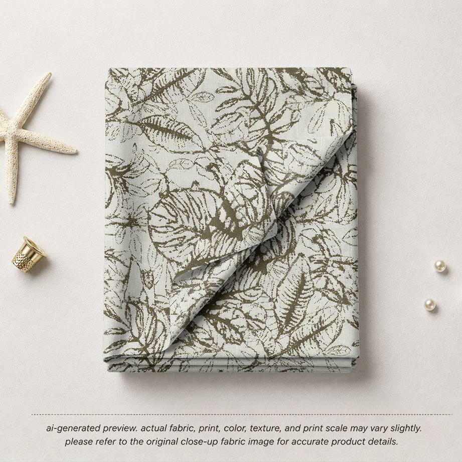 Olive Green Botanical Leaf Sketch
