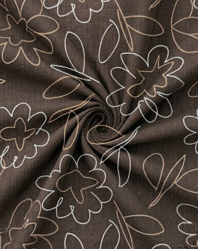 Brown Stitch Line Art Floral