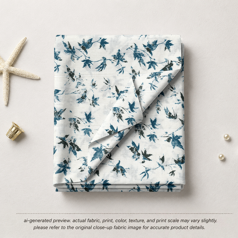 Indigo & White Distressed Leaf Print