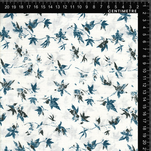 Indigo & White Distressed Leaf Print