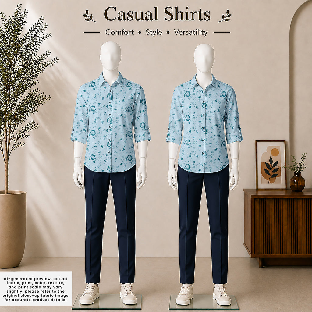 Powder Blue Ditsy Floral Print