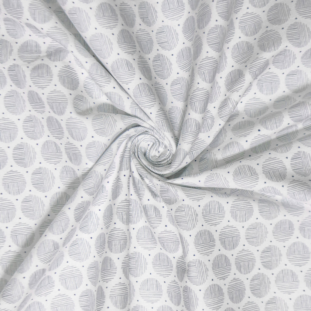 White & Grey Circle Grid Cotton