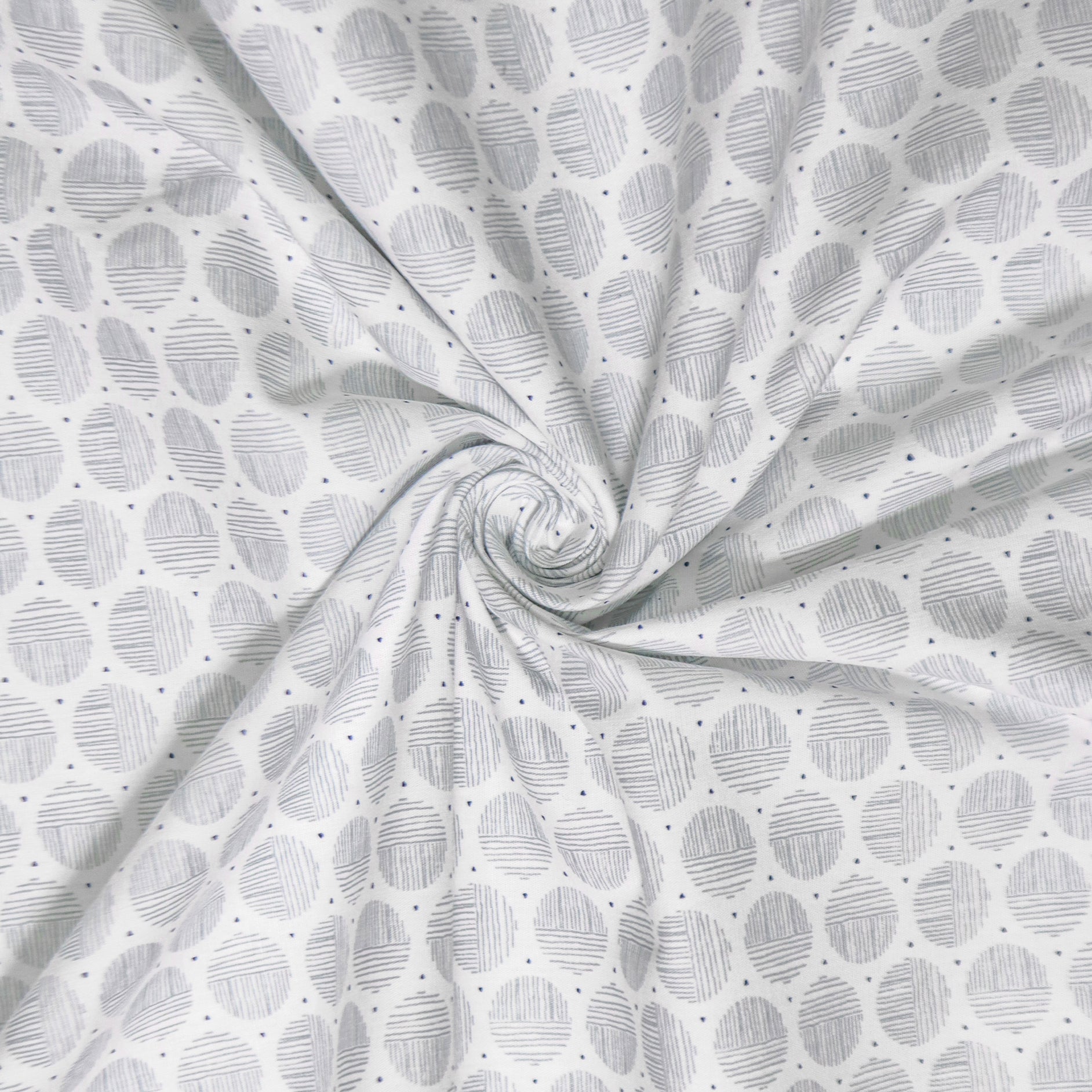 White & Grey Circle Grid Cotton