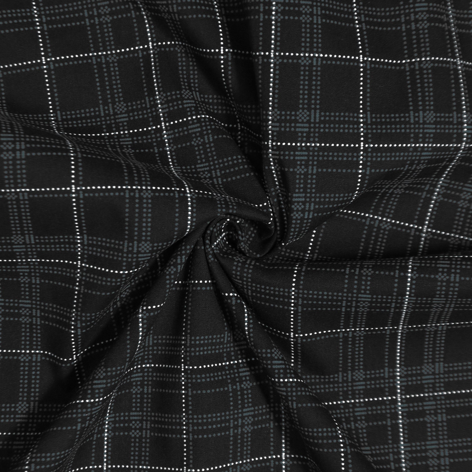 Black & Teal Dotted Windowpane Check