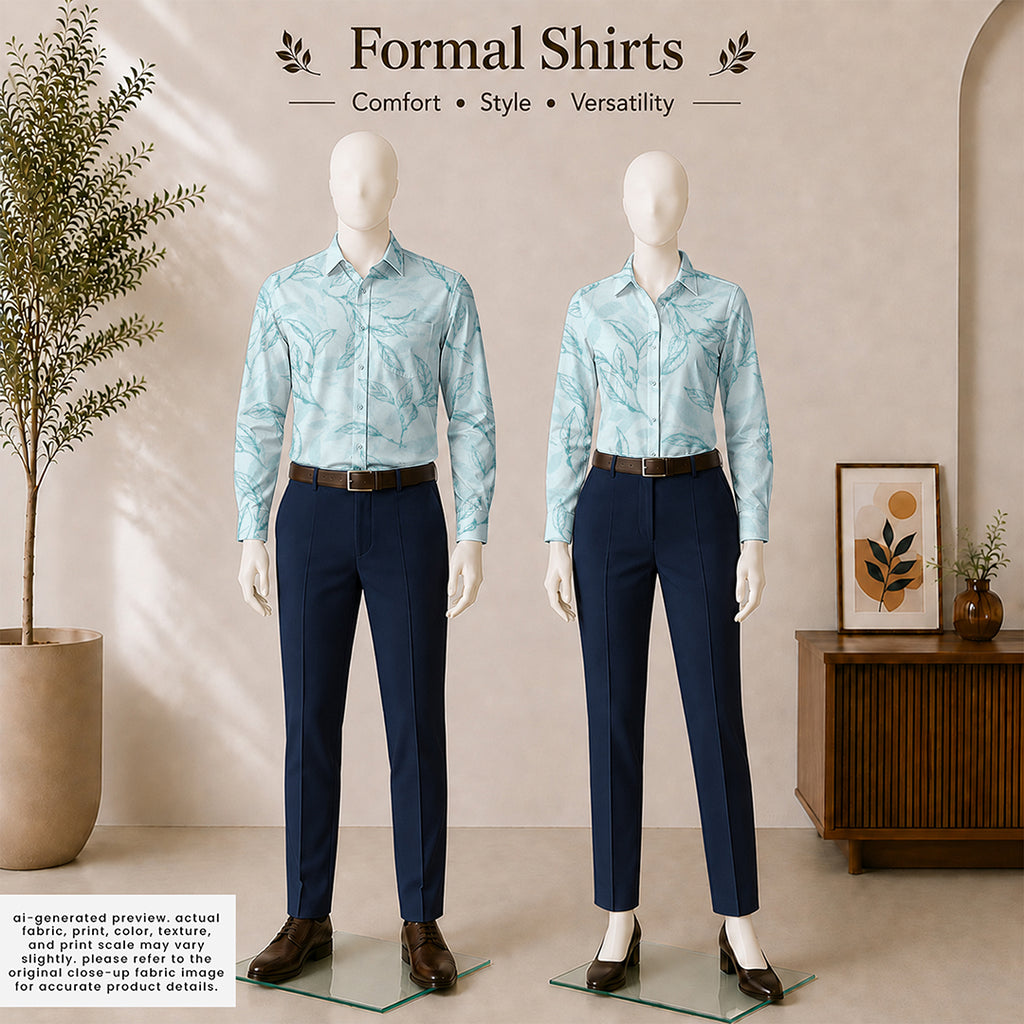 Teal Line Art Botanical Cotton