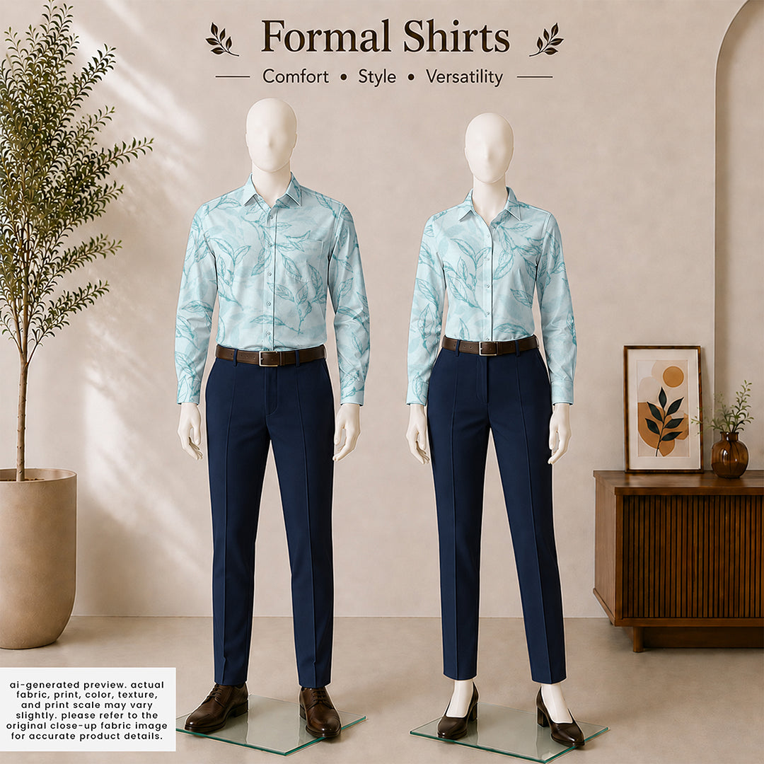 Teal Line Art Botanical Cotton