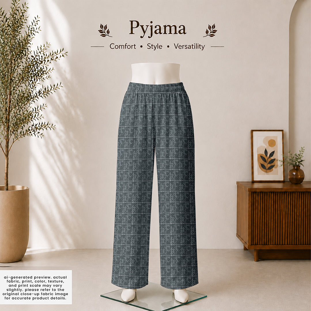 Steel Blue Pixel Check Cotton