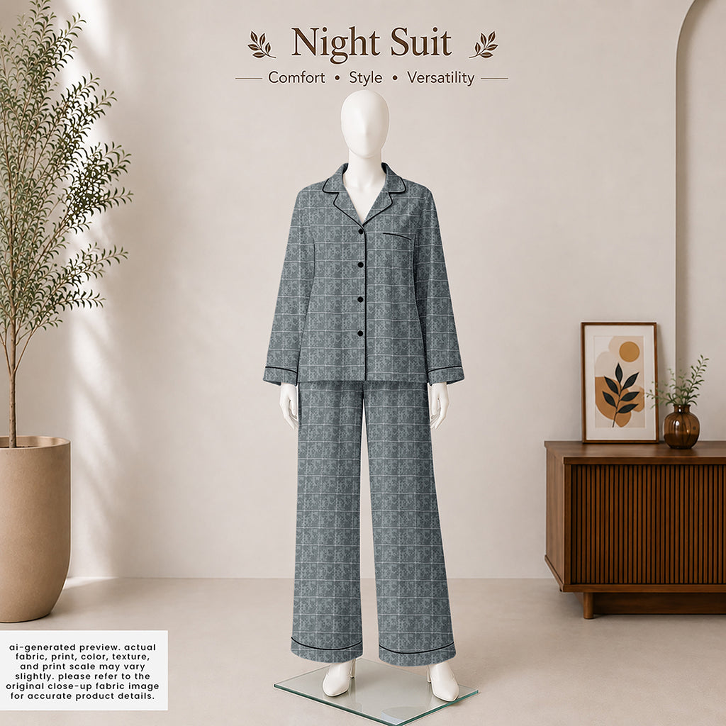 Steel Blue Pixel Check Cotton