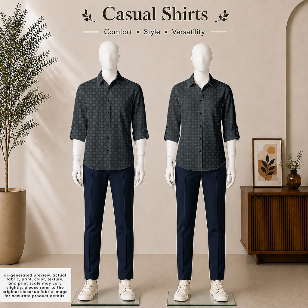 Slate Blue Geometric Lattice Cotton