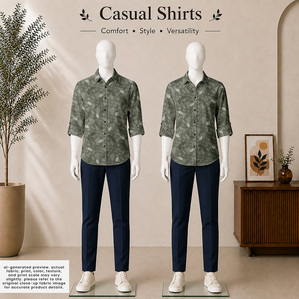 Sage Geo Leaf Cotton