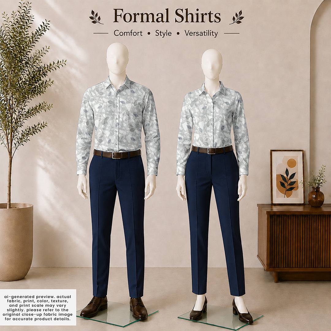 Grey Geometric Botanical Cotton