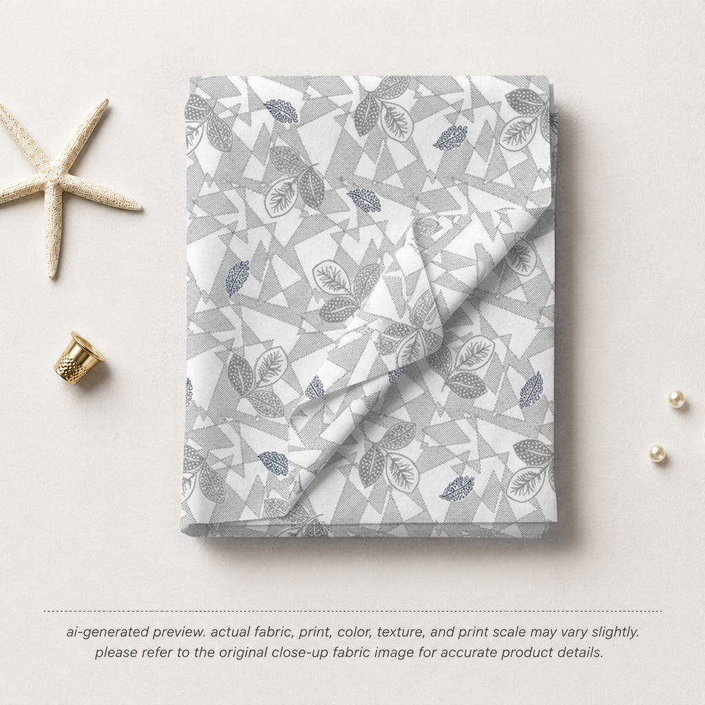 Grey Geometric Botanical Cotton